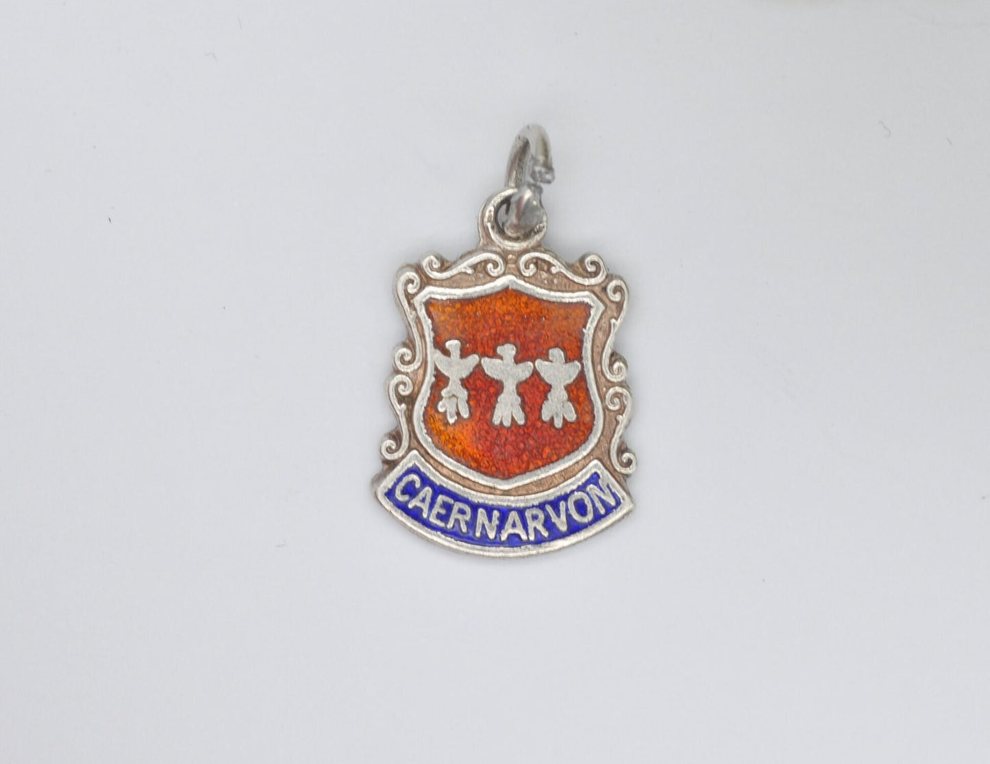 Vintage Sterling Silver Caernarvon Enamel Souvenir Shield Charm / Pendant - Wales / Caernarfon / Tourist / 925 / Charm Bracelet / Scrap Book