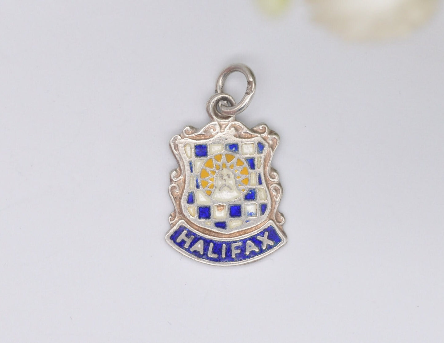 Vintage Sterling Silver Halifax Enamel Souvenir Shield Charm / Pendant - England / West Yorkshire / Tourist / Charm Bracelet / Scrap Book