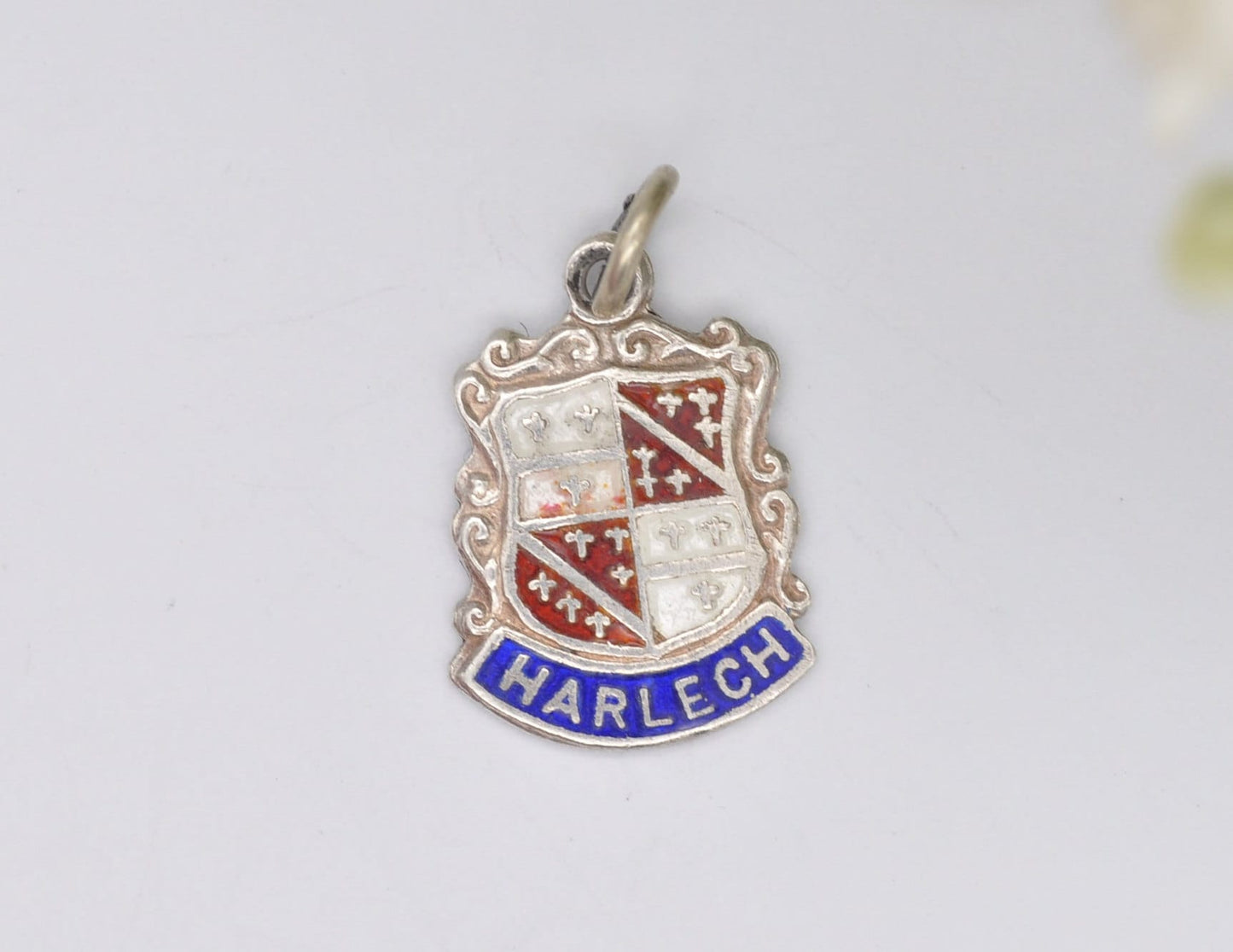 Vintage Sterling Silver Harlech Enamel Souvenir Shield Charm / Pendant - Wales / Gwynedd / Tourist / 925 / Charm Bracelet / Scrap Book