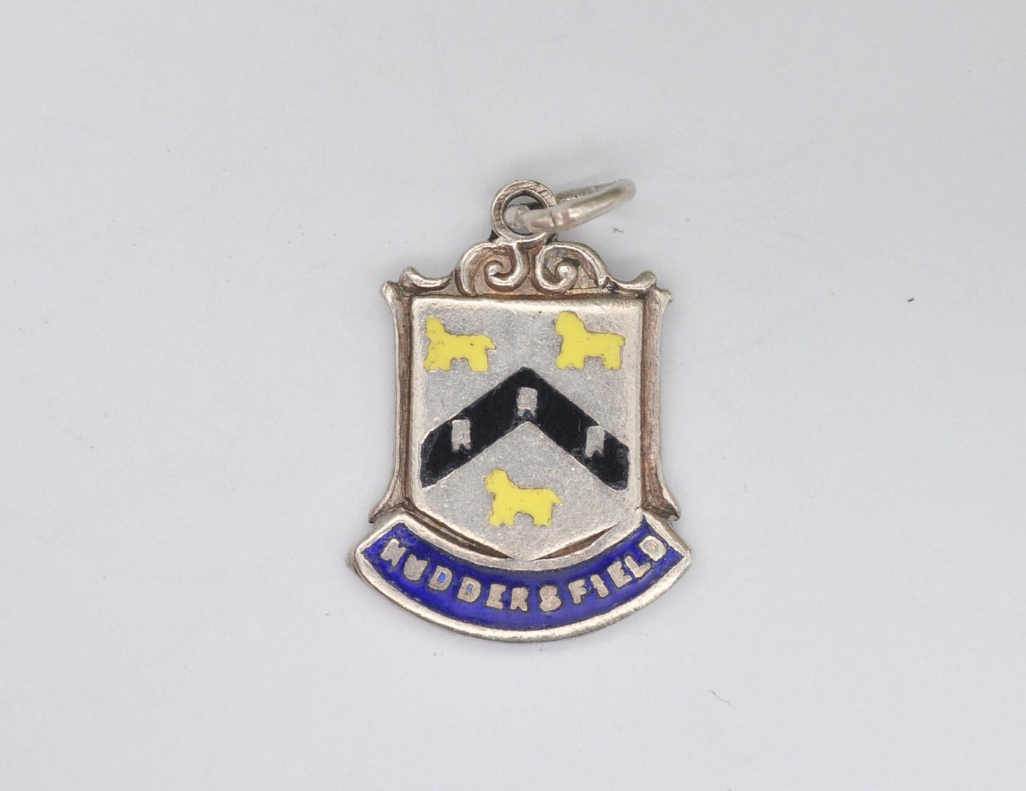 Vintage Sterling Silver Huddersfield Enamel Souvenir Shield Charm / Pendant - England / Yorkshire / Tourist / Charm Bracelet / Scrap Book