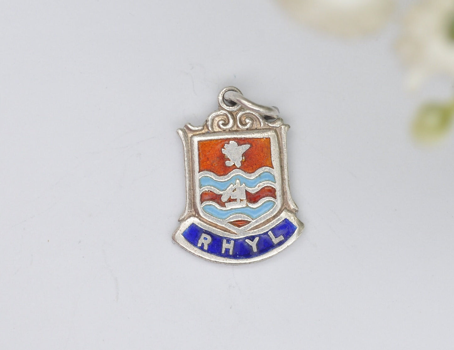 Vintage Sterling Silver Rhyl Enamel Souvenir Shield Charm / Pendant - Wales / Travel / Town / Tourist / Charm Bracelet / Scrap Book