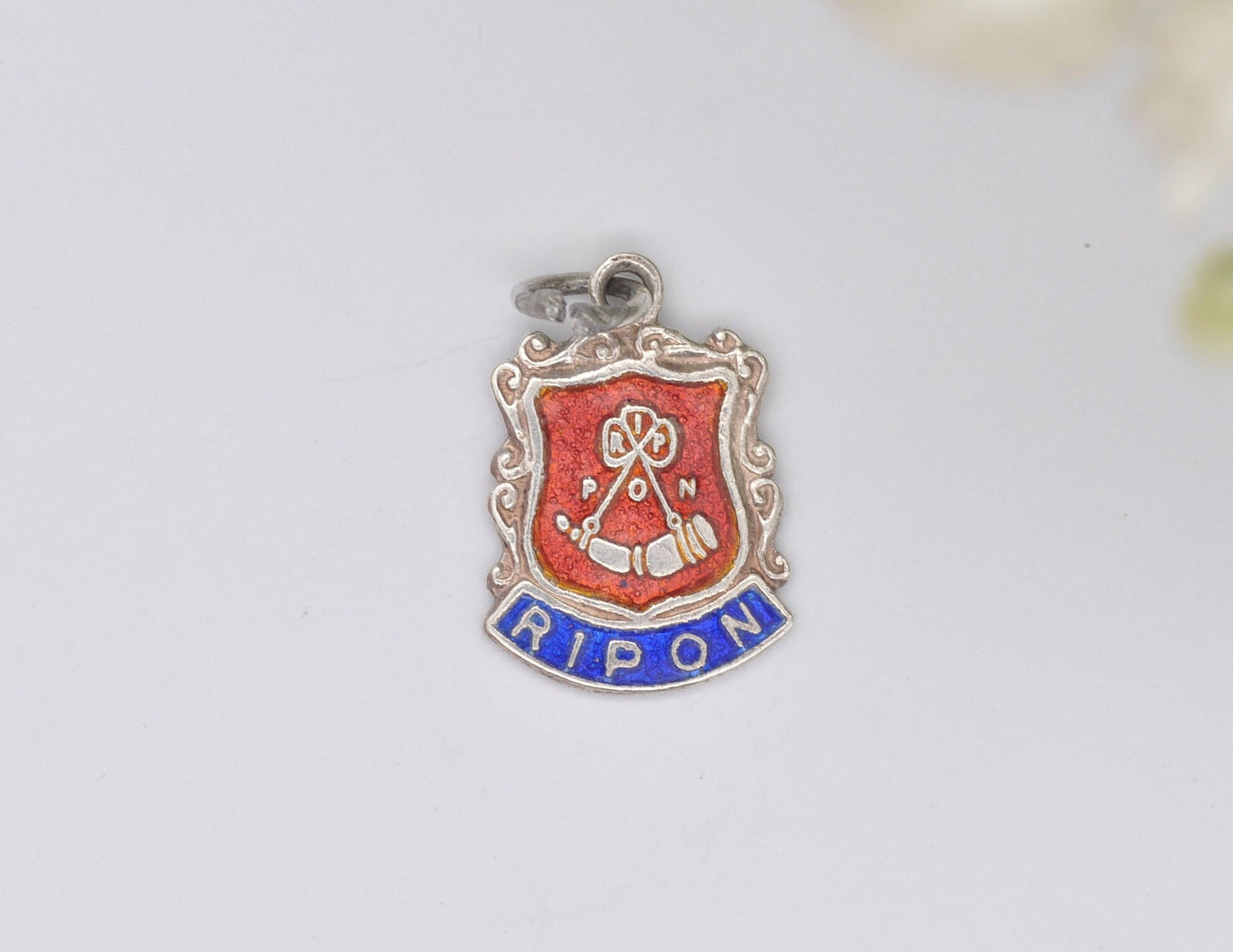 Vintage Sterling Silver Ripon Enamel Souvenir Shield Charm / Pendant - England / North Yorkshire / Tourist / Charm Bracelet / Scrap Book