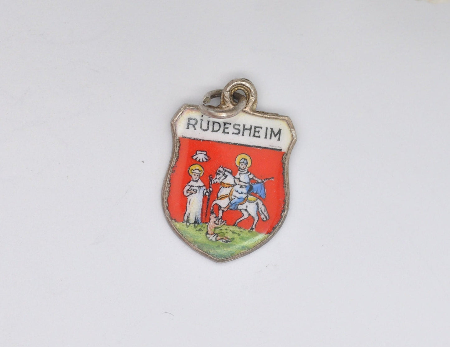 Vintage Silver and Enamel Rüdesheim Souvenir Charm / Pendant - Tourist / German Town / Germany / Charm Bracelet / 800