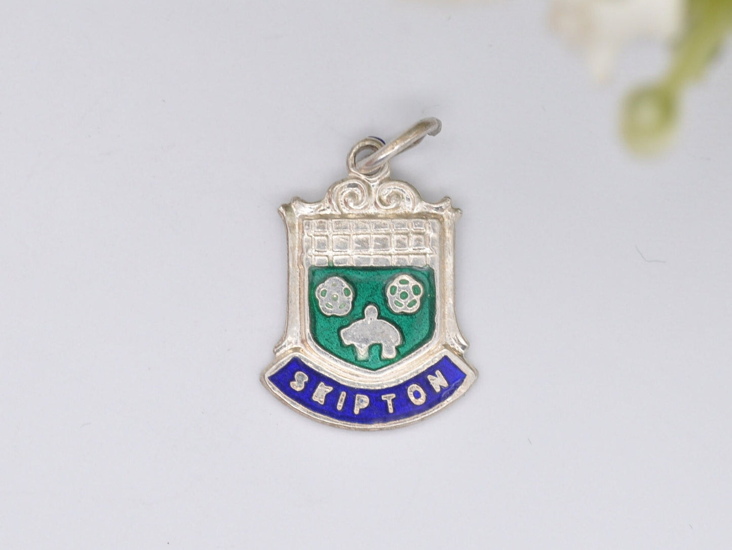 Vintage Sterling Silver Skipton Enamel Souvenir Charm / Pendant - England / North Yorkshire / Tourist / 925 / Charm Bracelet / Scrap Book