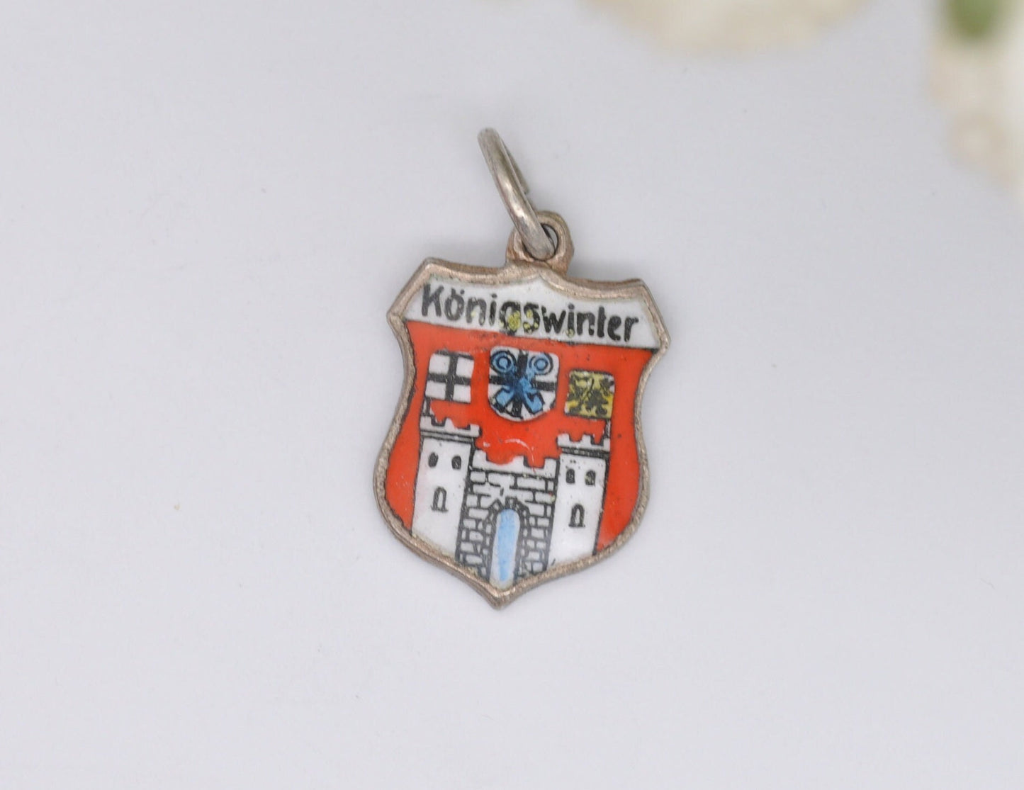 Vintage Silver Königswinter Enamel Souvenir Shield Charm / Pendant - Rhein-Sieg / Germany / Tourist / 835 / Charm Bracelet / Scrap Book