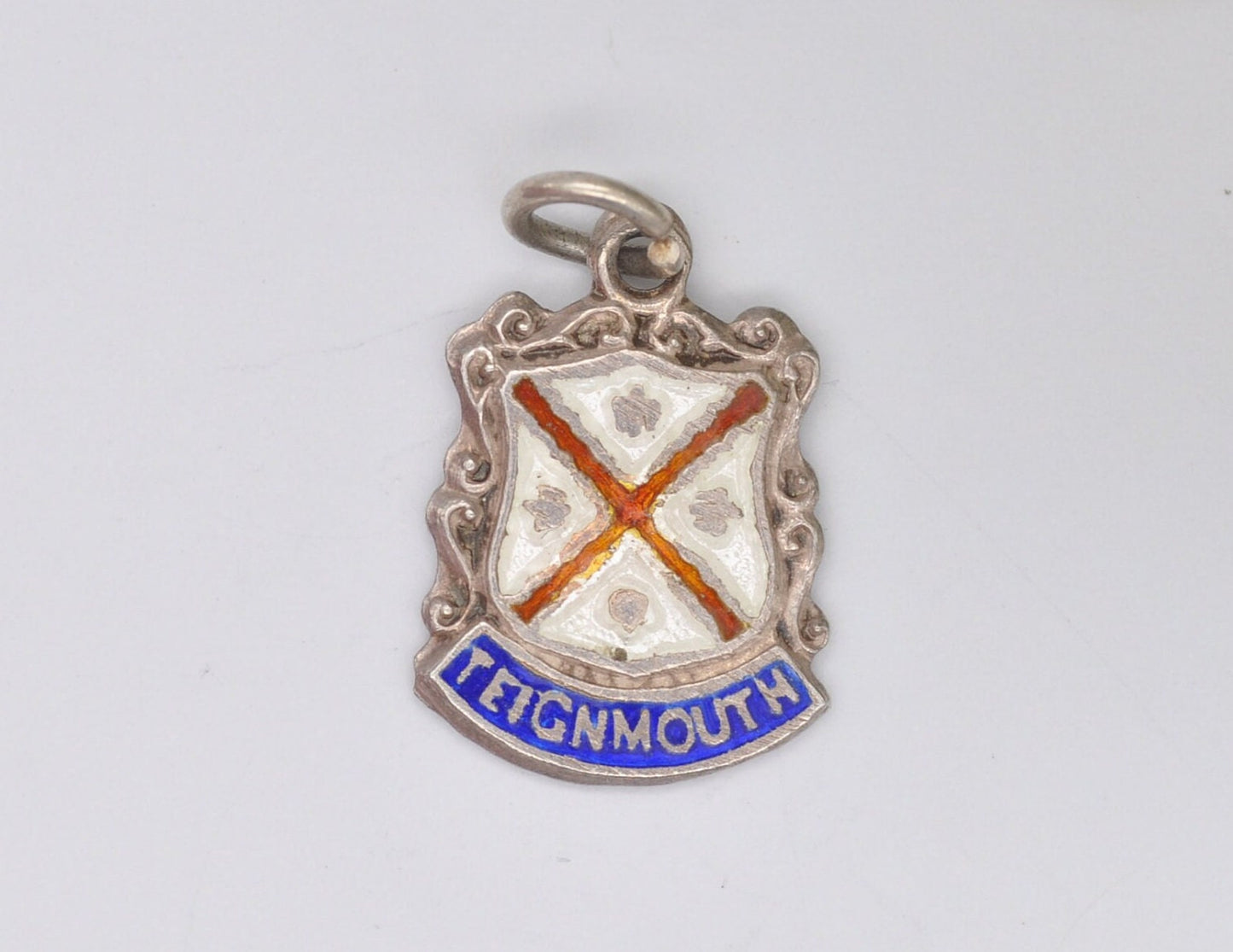Vintage Sterling Silver Teignmouth Enamel Souvenir Shield Charm / Pendant - England / Travel / Devon / Tourist / Charm Bracelet / Scrap Book