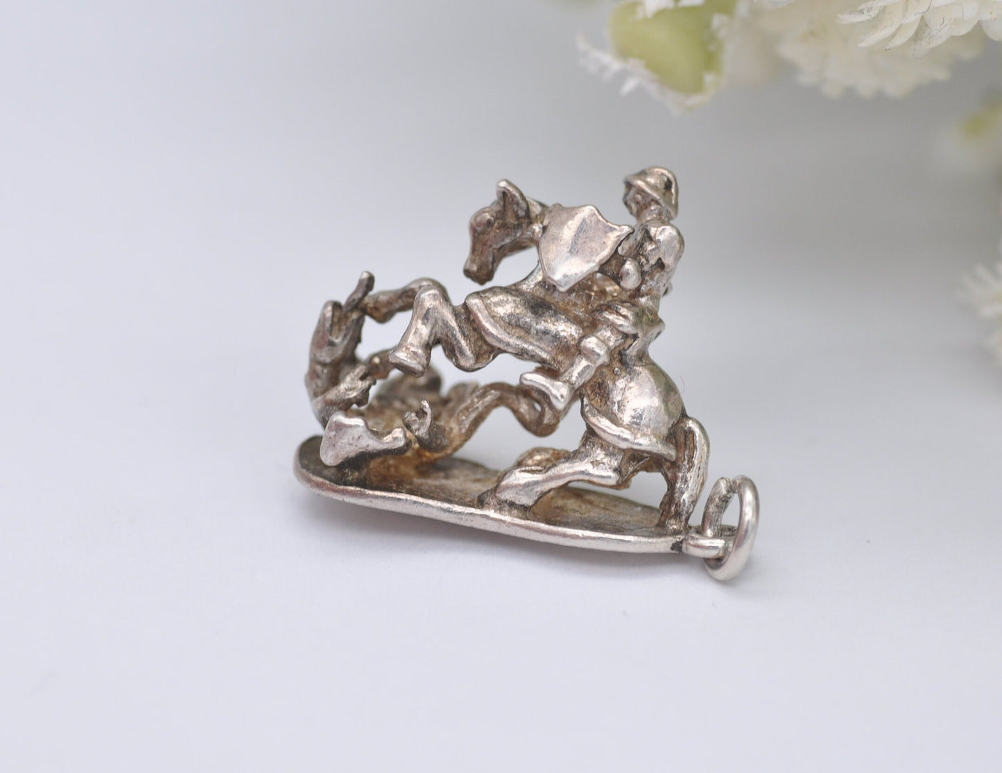 Vintage Silver Saint George and the Dragon Charm / Pendant - Christianity | England | Detailed | Mythology | Sterling Silver | for Bracelet