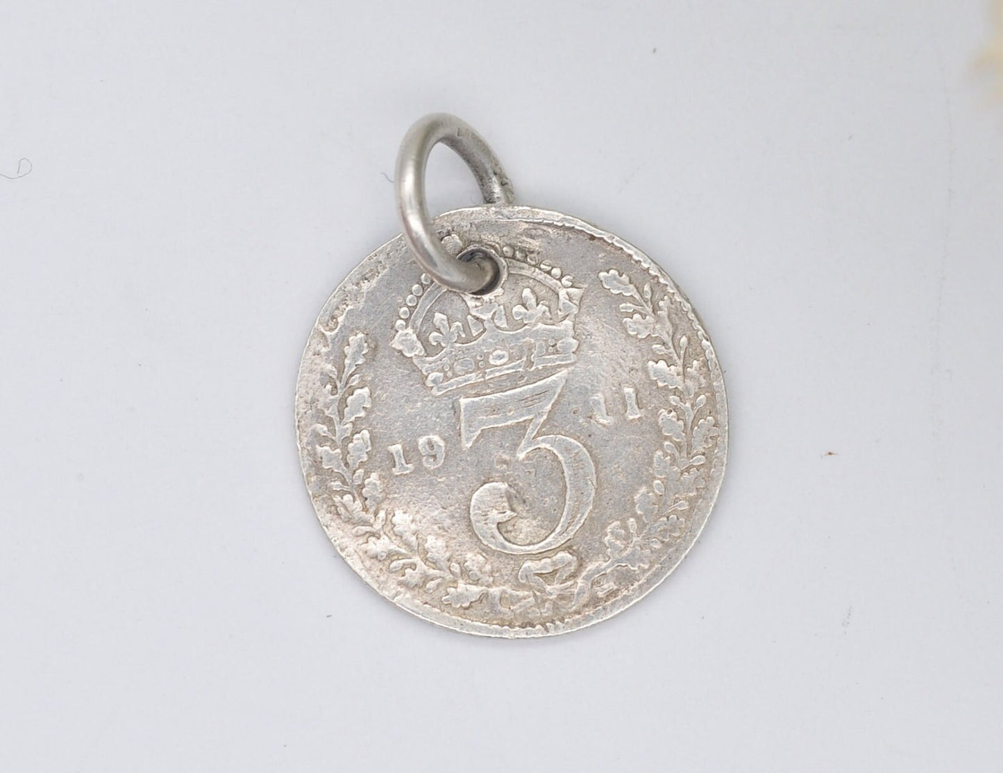 Vintage Silver George V Three Pence 1911 Coin Charm / Pendant - 3 Pence / King / English / British / Royalty / Charm Bracelet