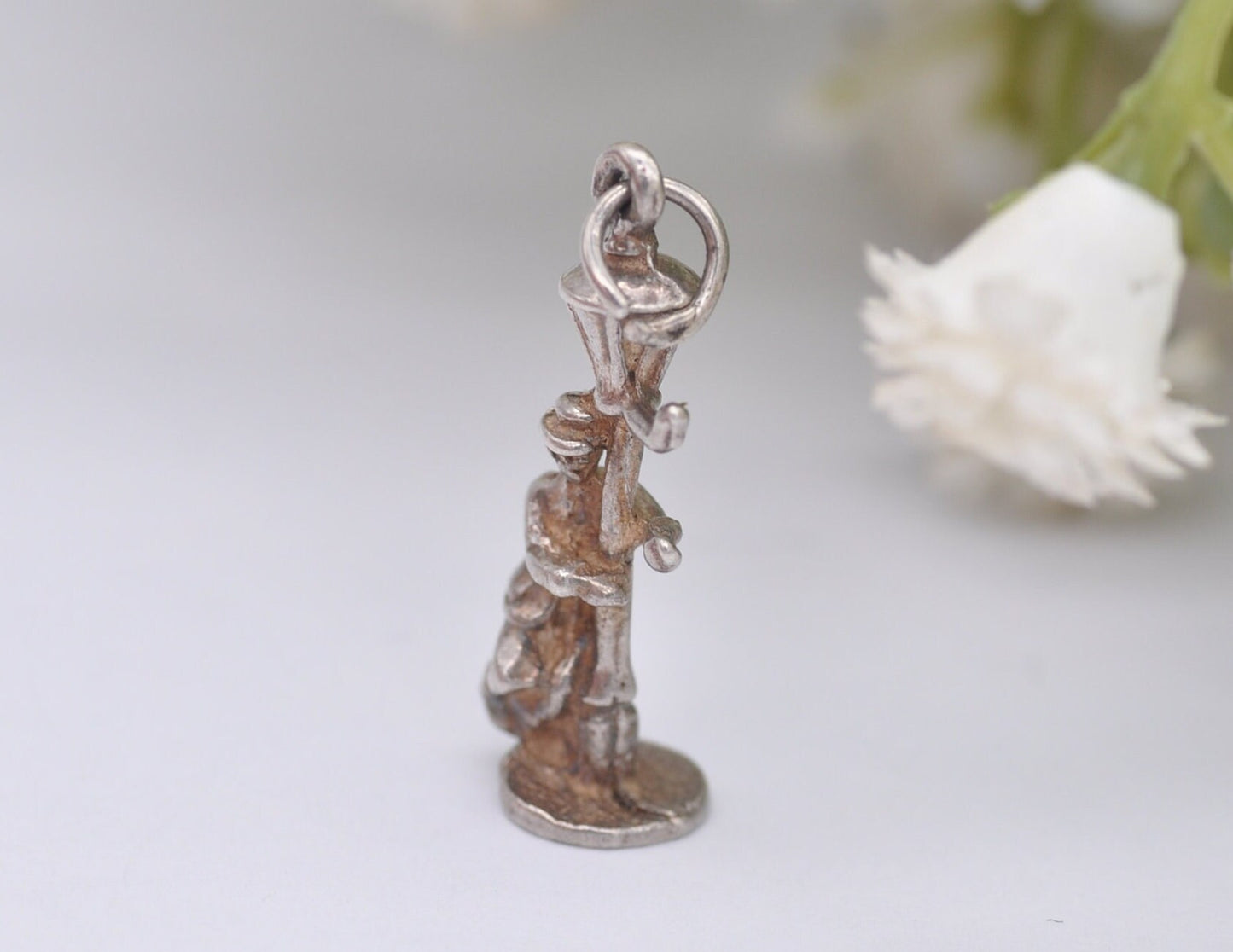 Vintage Silver Drunk Man on a Lamp Post Charm / Pendant - Drinking / Fun / Sterling Silver / Charm Bracelet