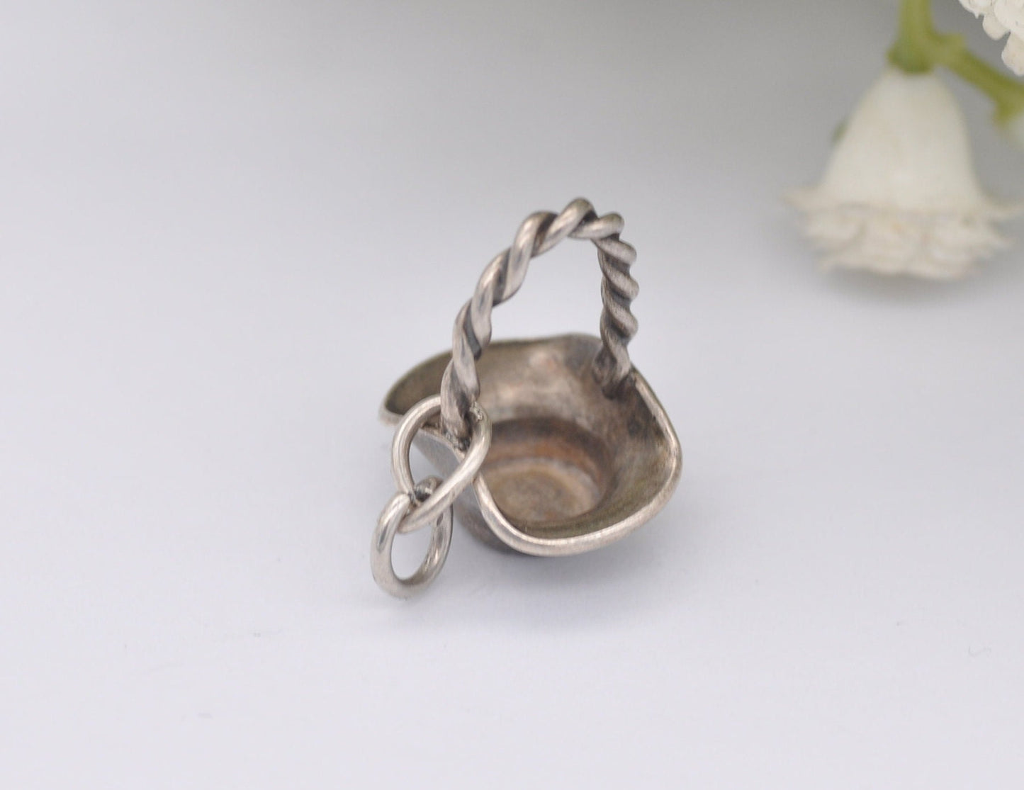 Vintage Sterling Silver Basket Charm - Bag / GAP / Hallmark / Fruit / Charm Bracelet
