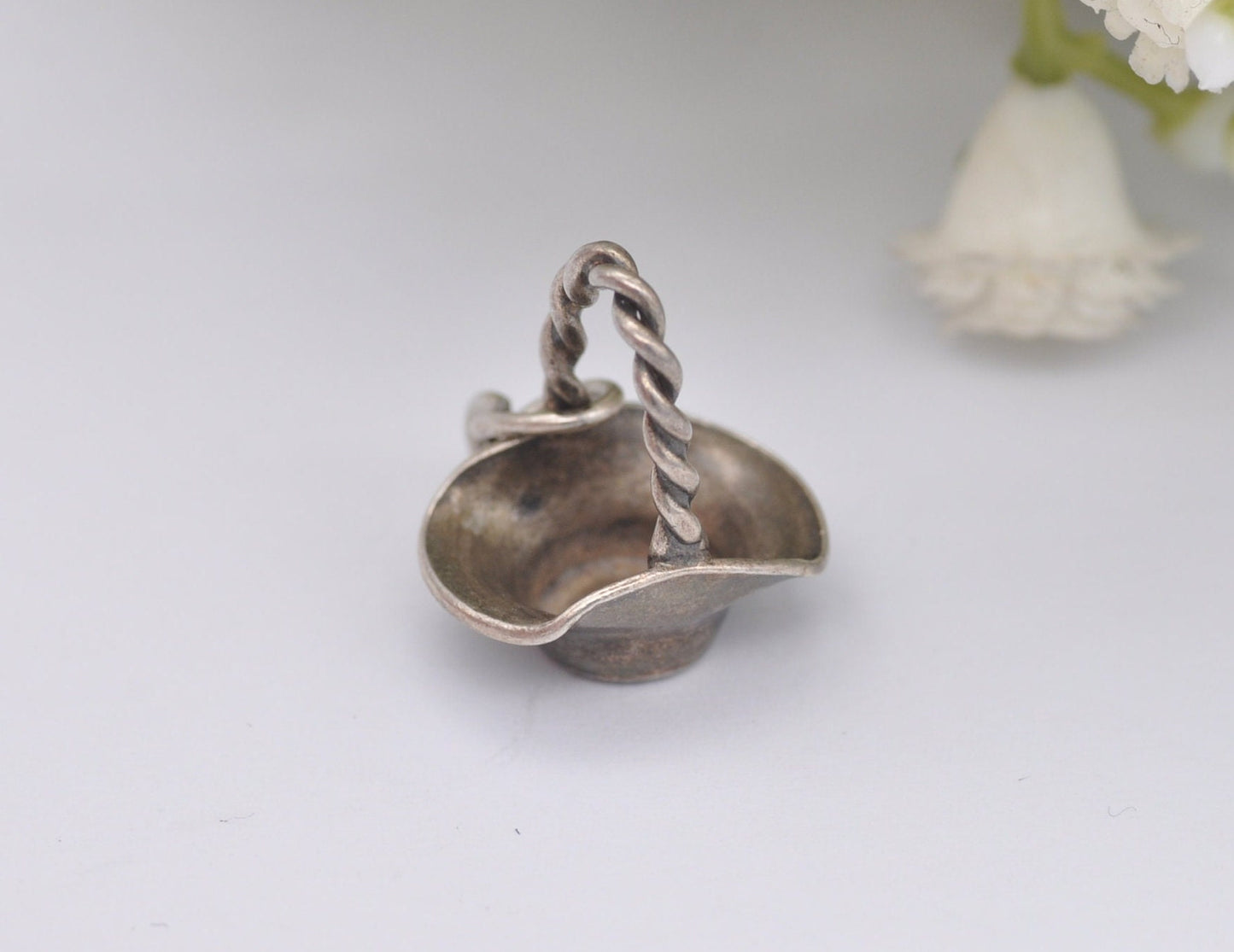 Vintage Sterling Silver Basket Charm - Bag / GAP / Hallmark / Fruit / Charm Bracelet