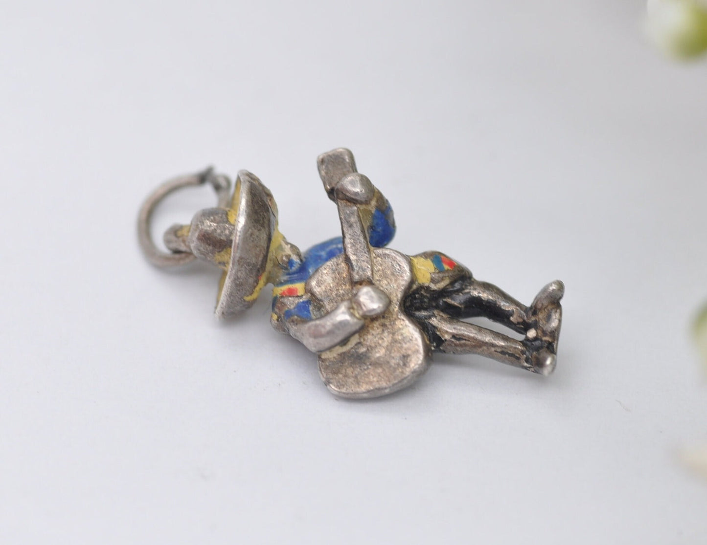 Vintage Sterling Silver Mariachi Charm / Pendant - Mexican Guitarist / Guitar / Instrument / Strings / Music / Charm Bracelet / Enamel