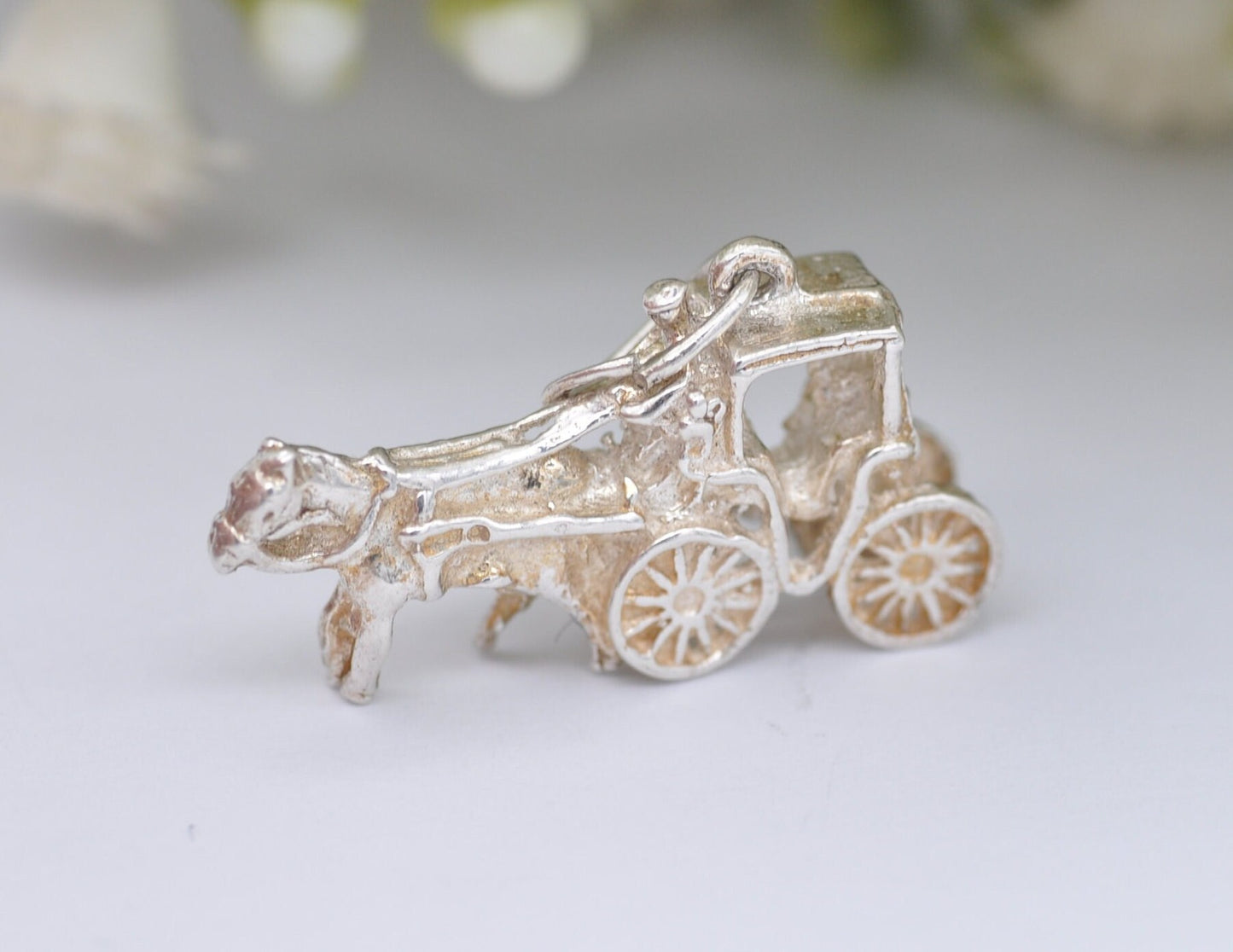 Vintage Sterling Silver Horse and Carriage Charm / Pendant - Cart / Animal / Nature / Charm Bracelet