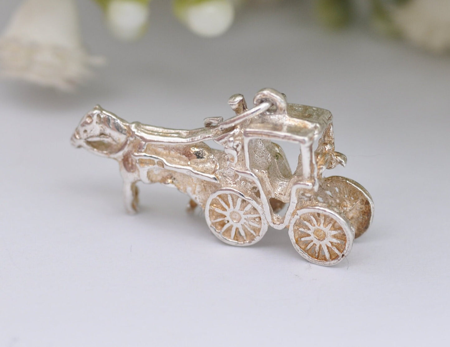 Vintage Sterling Silver Horse and Carriage Charm / Pendant - Cart / Animal / Nature / Charm Bracelet