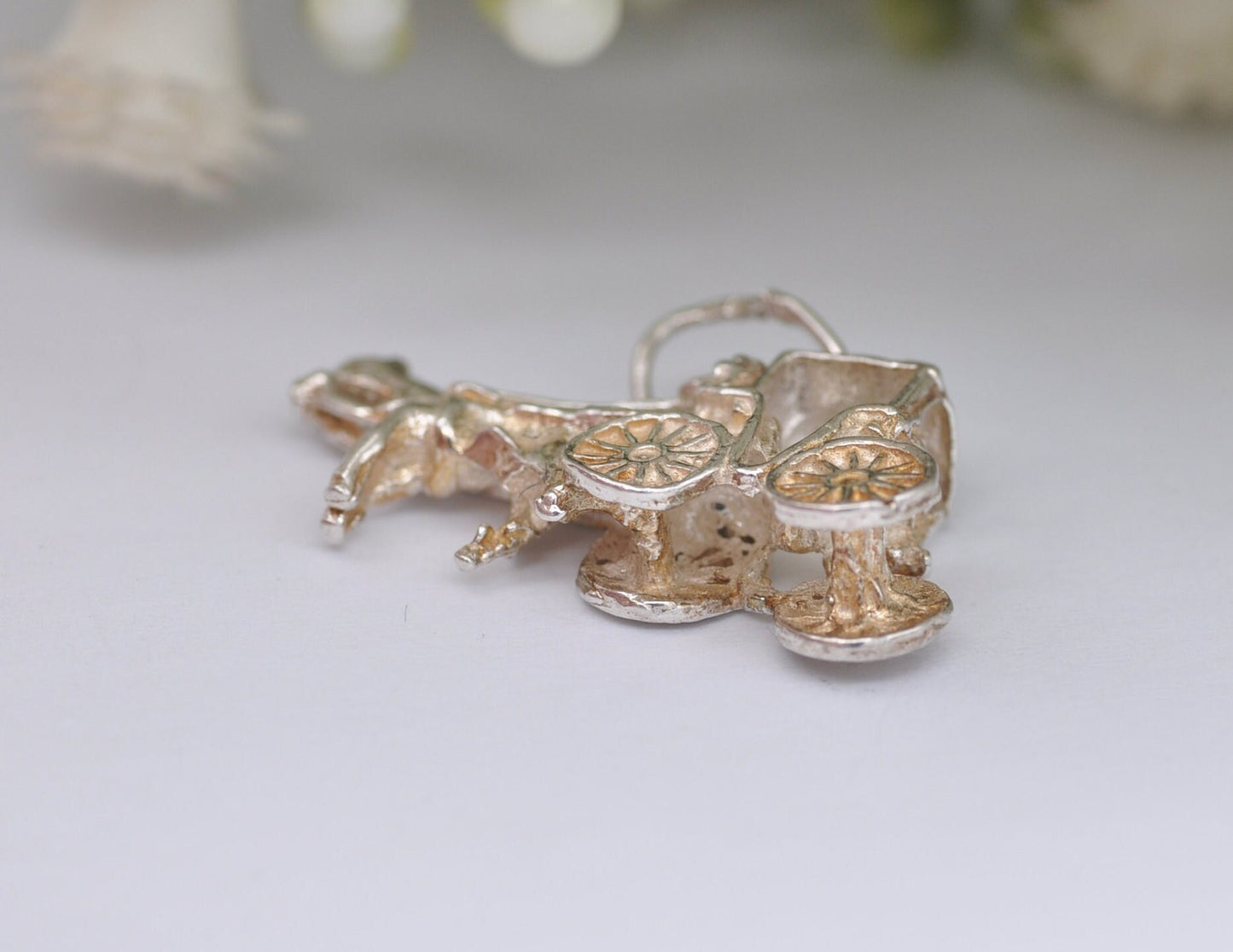 Vintage Sterling Silver Horse and Carriage Charm / Pendant - Cart / Animal / Nature / Charm Bracelet