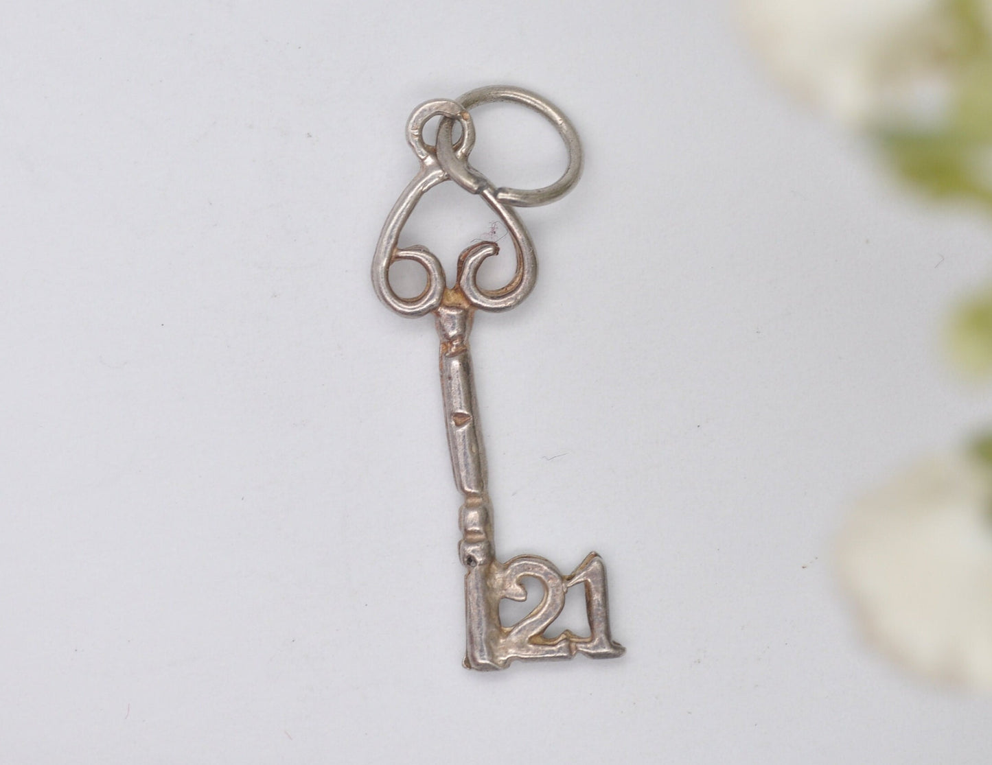 Vintage Sterling Silver 21 Key Charm / Pendant - Birthday / Best Wishes / Door / Charm Bracelet