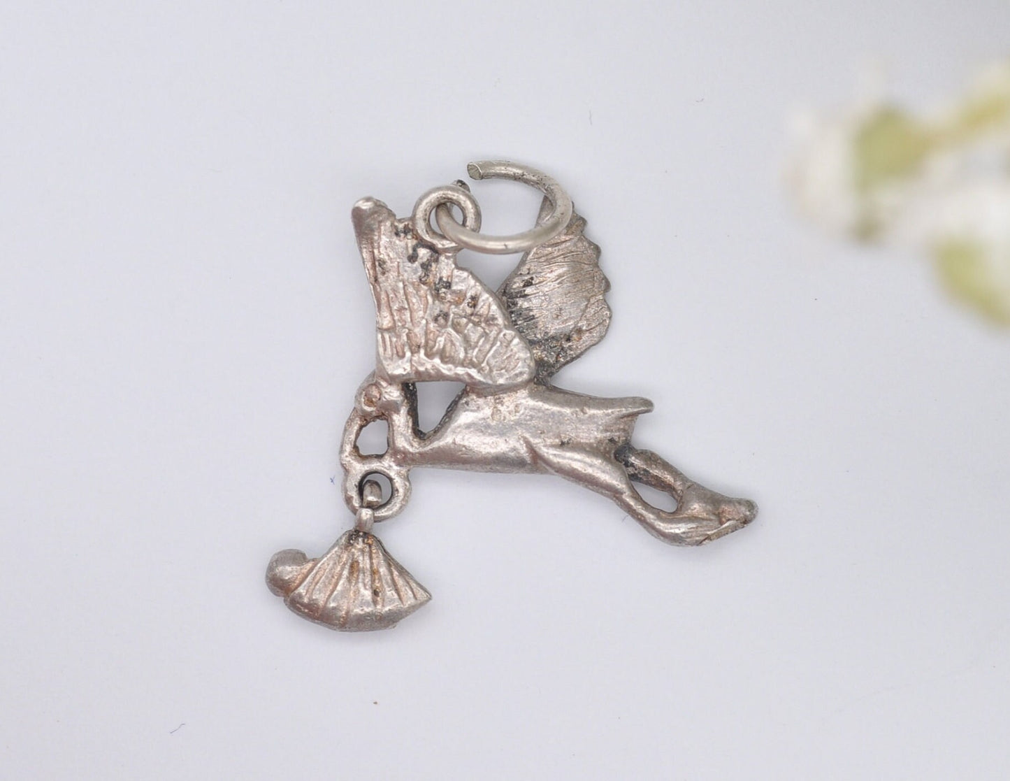 Vintage Sterling Silver Stork and Baby Charm / Pendant - Stork Carrying Baby / Bird / for Charm Bracelet