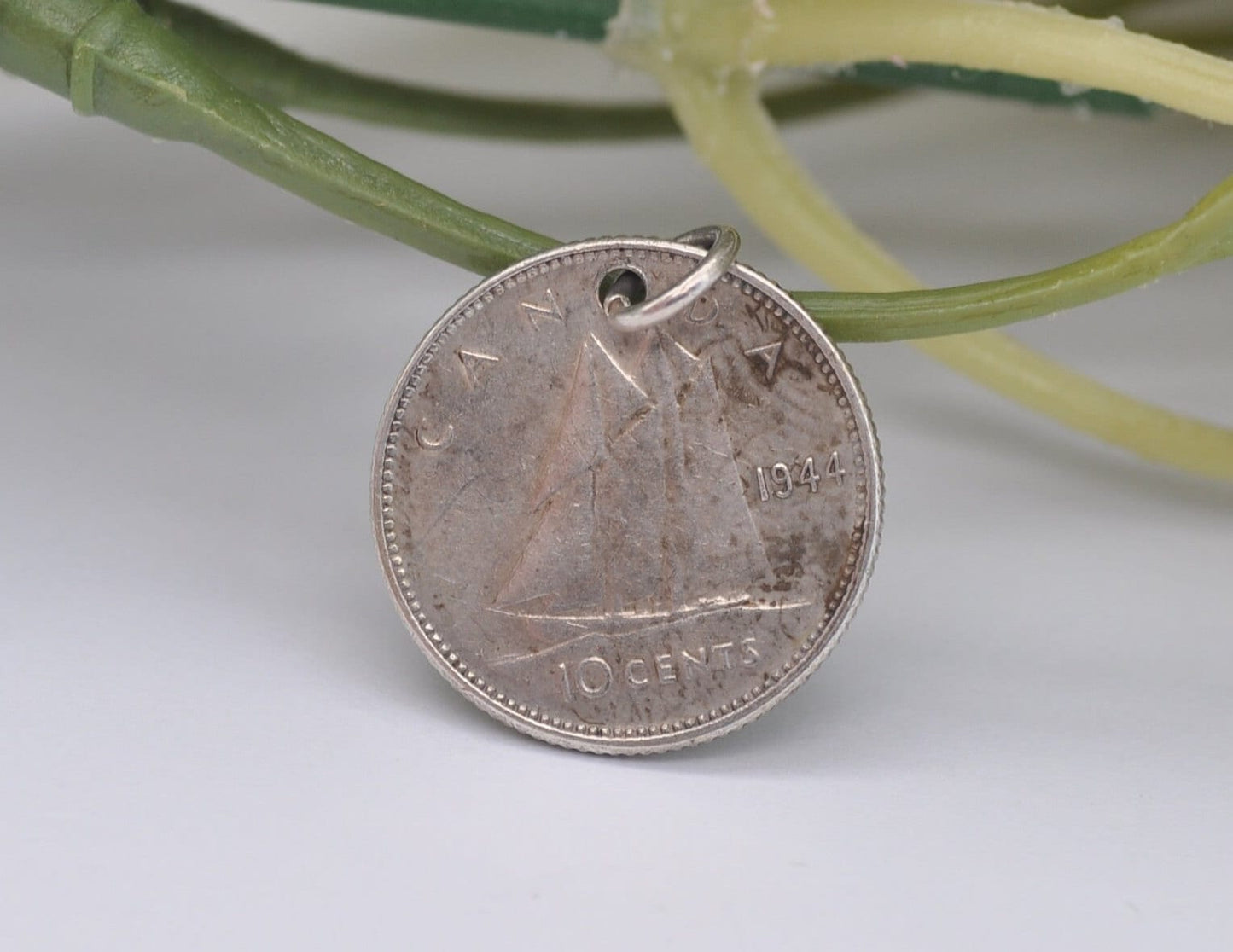 Vintage Silver George VI Canada 10 Cent 1944 Coin Charm / Pendant - Ten / King / English / British / Royalty / Charm Bracelet