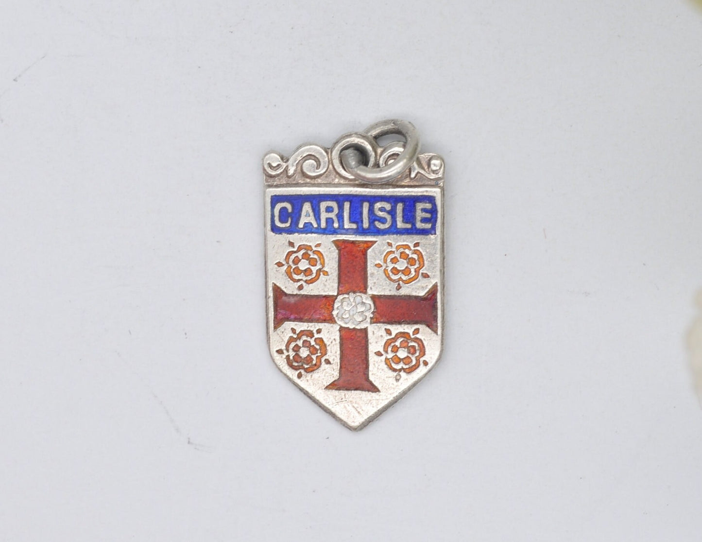 Vintage Sterling Silver Carlisle Enamel Souvenir Shield Charm / Pendant - England / Cumbria / Tourist / 925 / Charm Bracelet
