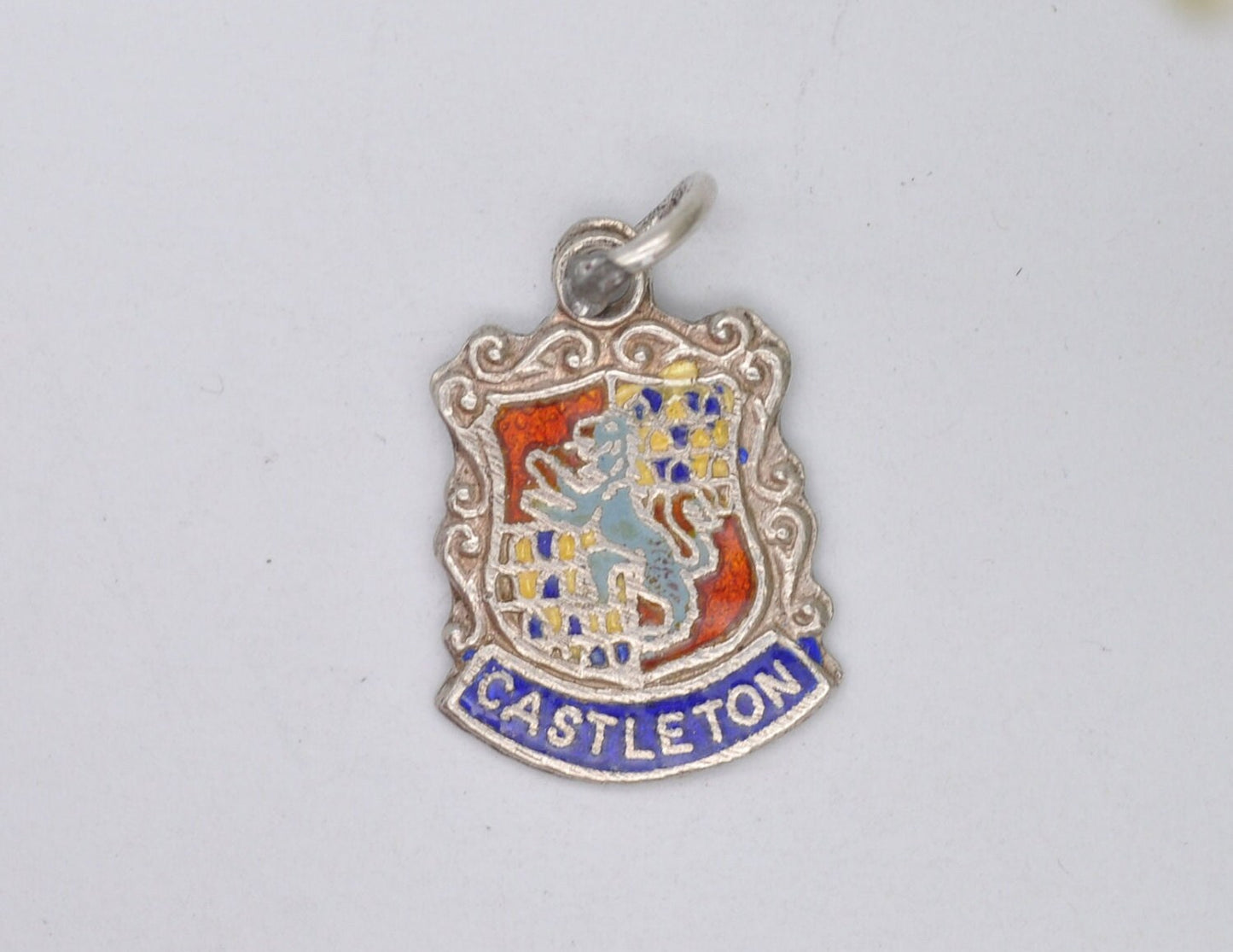 Vintage Sterling Silver Castleton Enamel Souvenir Shield Charm / Pendant - England / Derbyshire / Tourist / 925 / Charm Bracelet