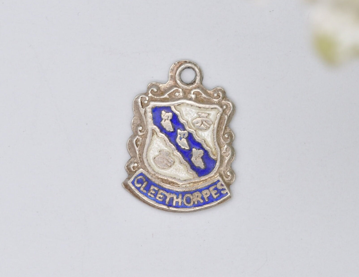 Vintage Sterling Silver Cleethorpes Enamel Souvenir Shield Charm / Pendant - England / Lincolnshire / Yorkshire / Tourist / Charm Bracelet