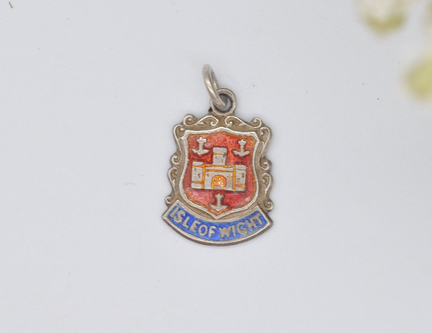 Vintage Sterling Silver Isle of Wight Enamel Souvenir Shield Charm / Pendant - England / Tourist / 925 / Charm Bracelet / Scrap Book