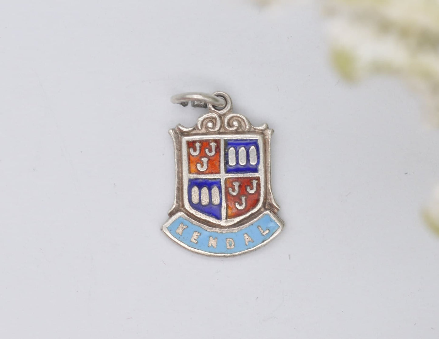 Vintage Sterling Silver Kendal Enamel Souvenir Shield Charm / Pendant - England / Cumbria / Tourist / 925 / Charm Bracelet / Collection