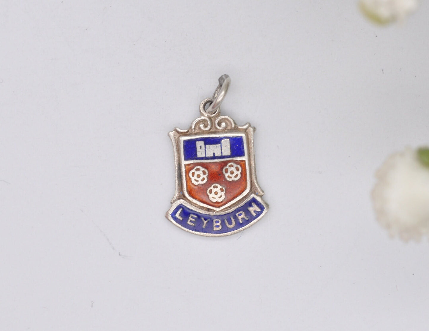 Vintage Sterling Silver Leyburn Enamel Souvenir Shield Charm / Pendant - England / North Yorkshire / Tourist / 925 / Charm Bracelet