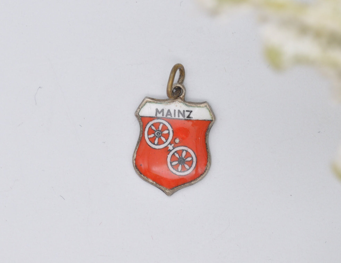 Vintage Silver Mainz Enamel Souvenir Shield Charm / Pendant - German / Germany / Tourist / 835 / Charm Bracelet / Scrap Book