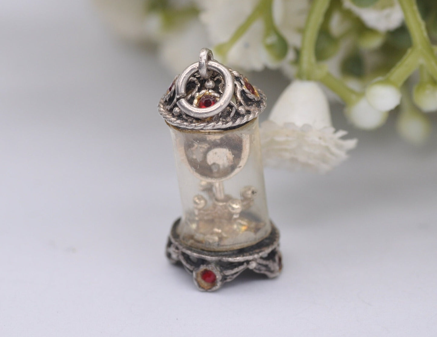 Vintage Sterling Silver Mantel Clock Charm / Pendant - Interesting / Dome / Time / Detailed / Charm Bracelet