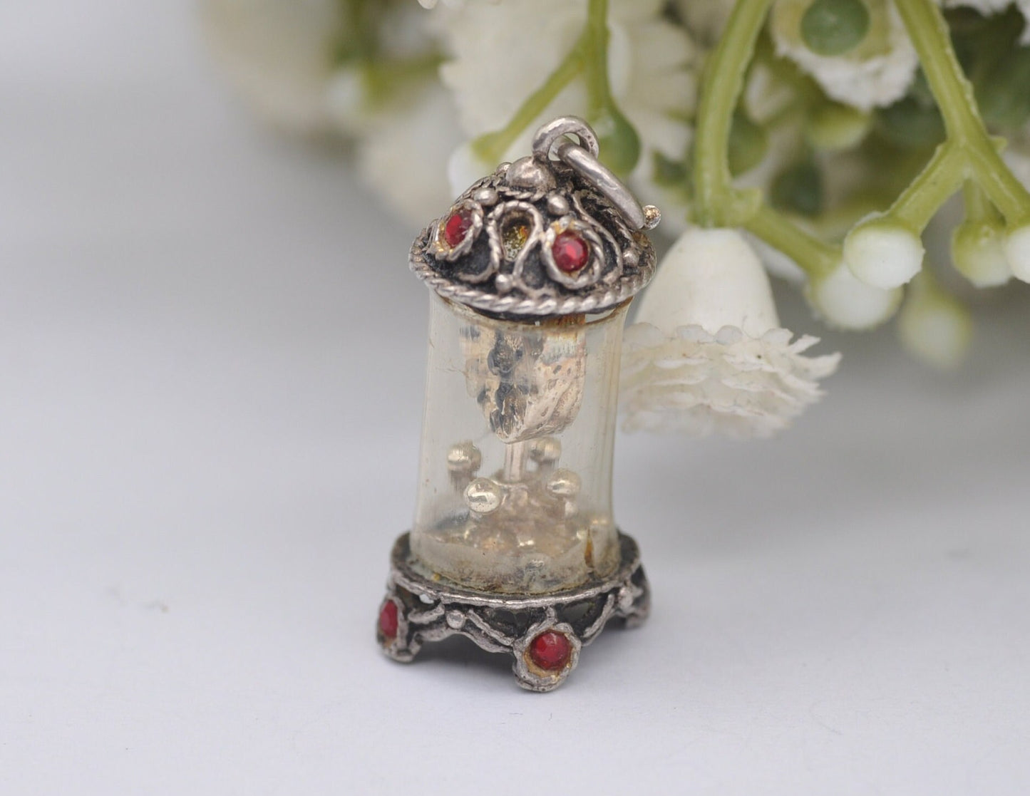 Vintage Sterling Silver Mantel Clock Charm / Pendant - Interesting / Dome / Time / Detailed / Charm Bracelet