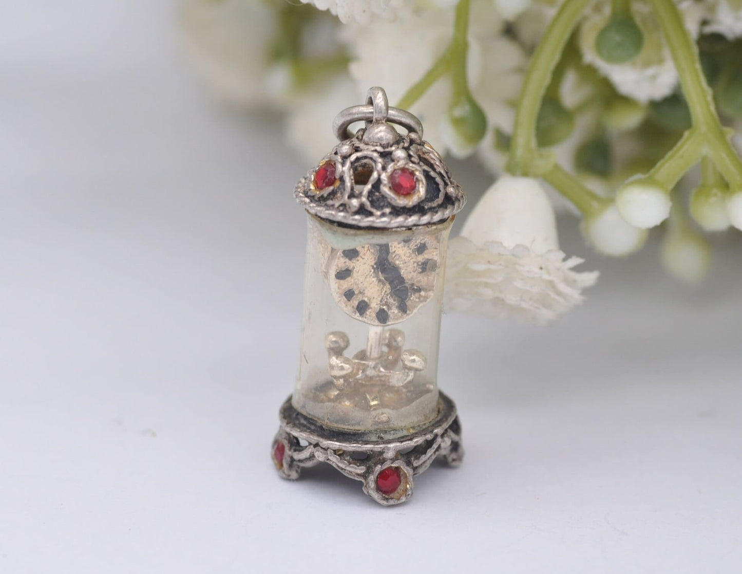 Vintage Sterling Silver Mantel Clock Charm / Pendant - Interesting / Dome / Time / Detailed / Charm Bracelet