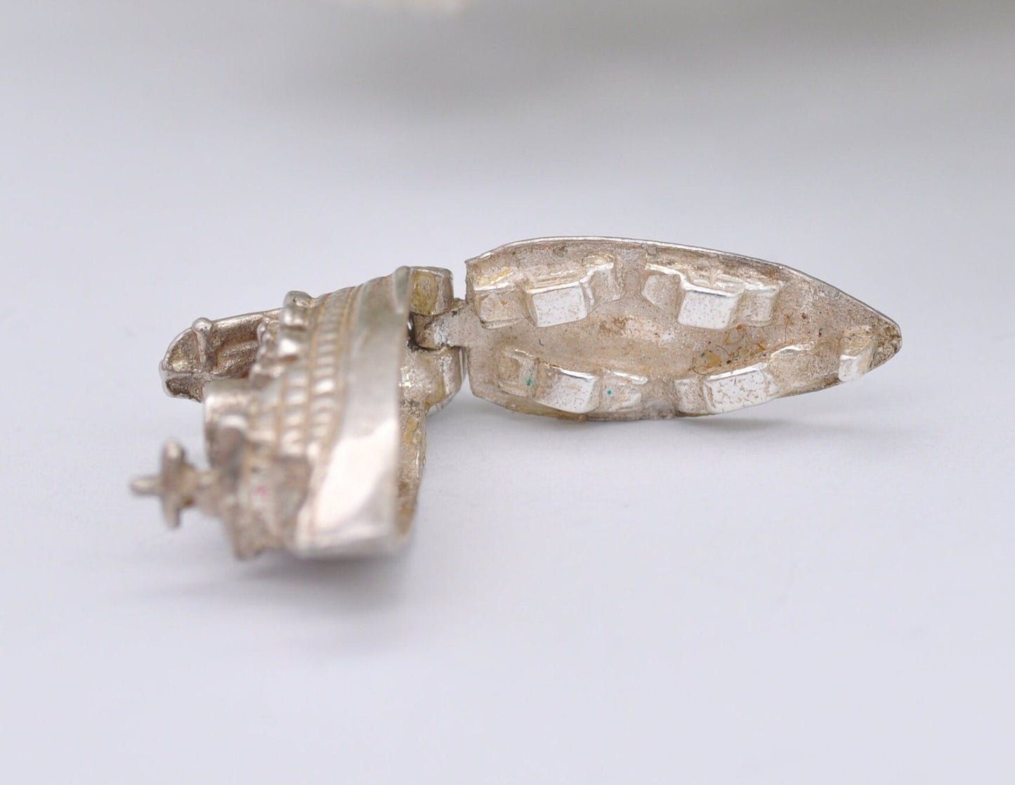 Vintage Sterling Silver Ferry Charm Opening to Cars Inside - Articulated / Detailed / Ship / Boat / for Charm Bracelet