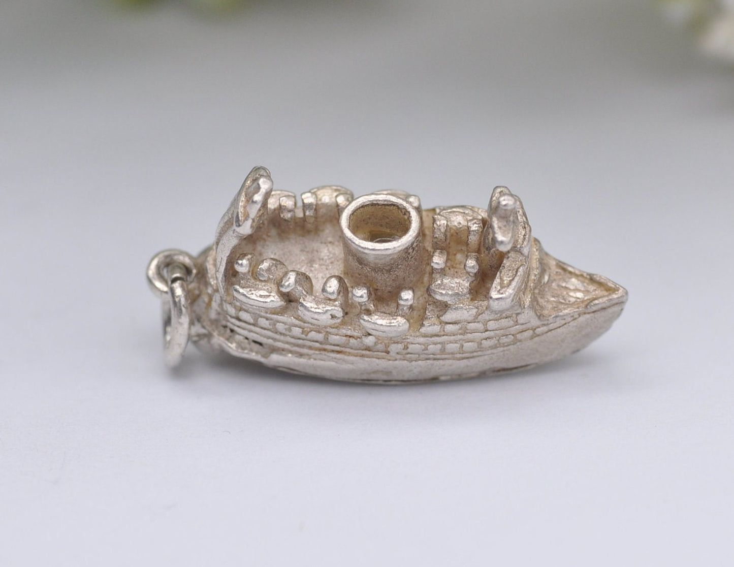 Vintage Sterling Silver Ferry Charm Opening to Cars Inside - Articulated / Detailed / Ship / Boat / for Charm Bracelet