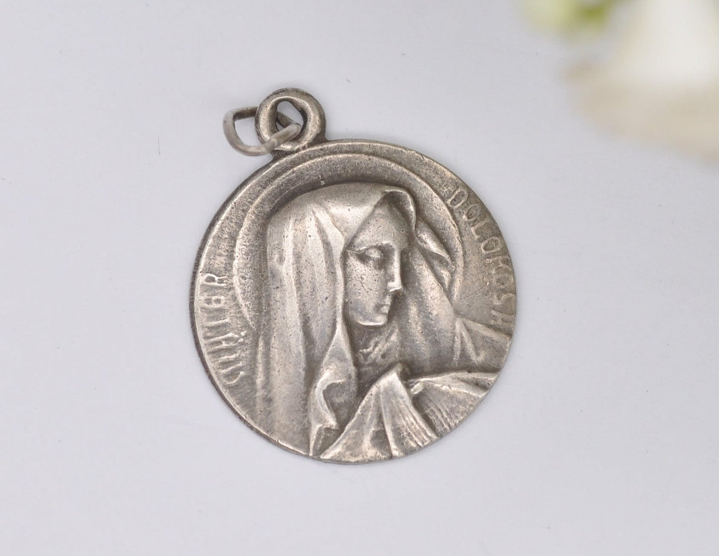 Vintage 800 Silver Mary Charm / Pendant - Religious / Sorrowful Mother / Mater Dolorosa / Jerusalem