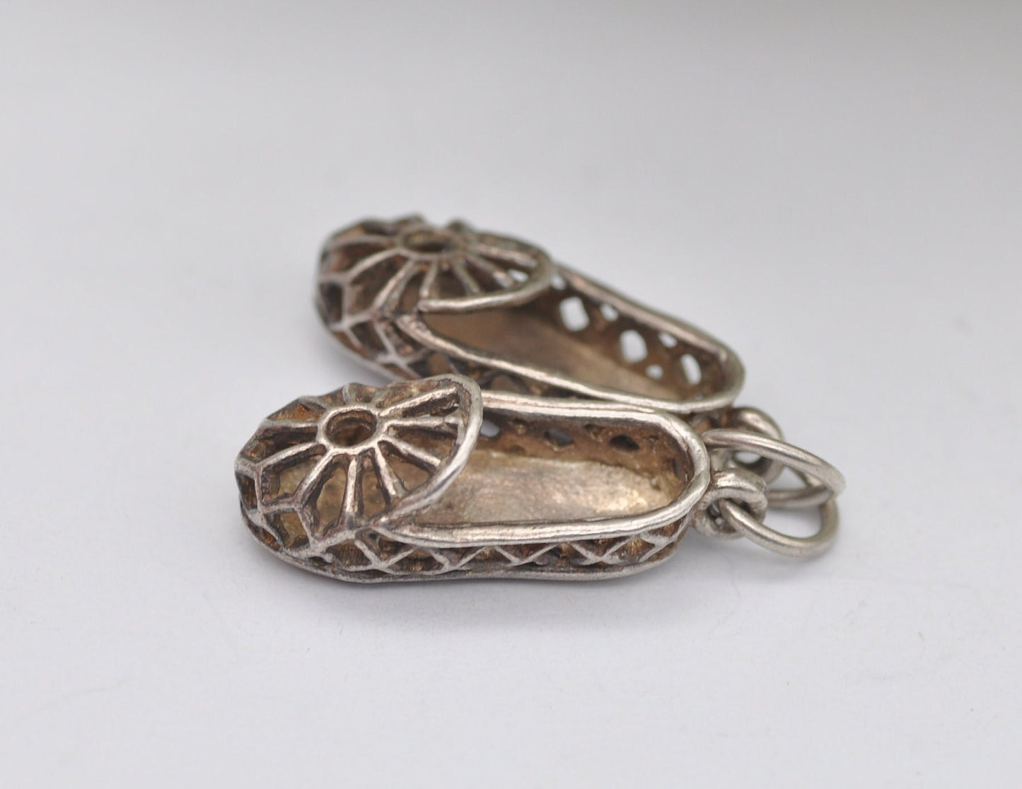 Vintage Silver Pair of Slippers Charm / Pendant - Detailed / Ornate / Shoes / Charm Bracelet