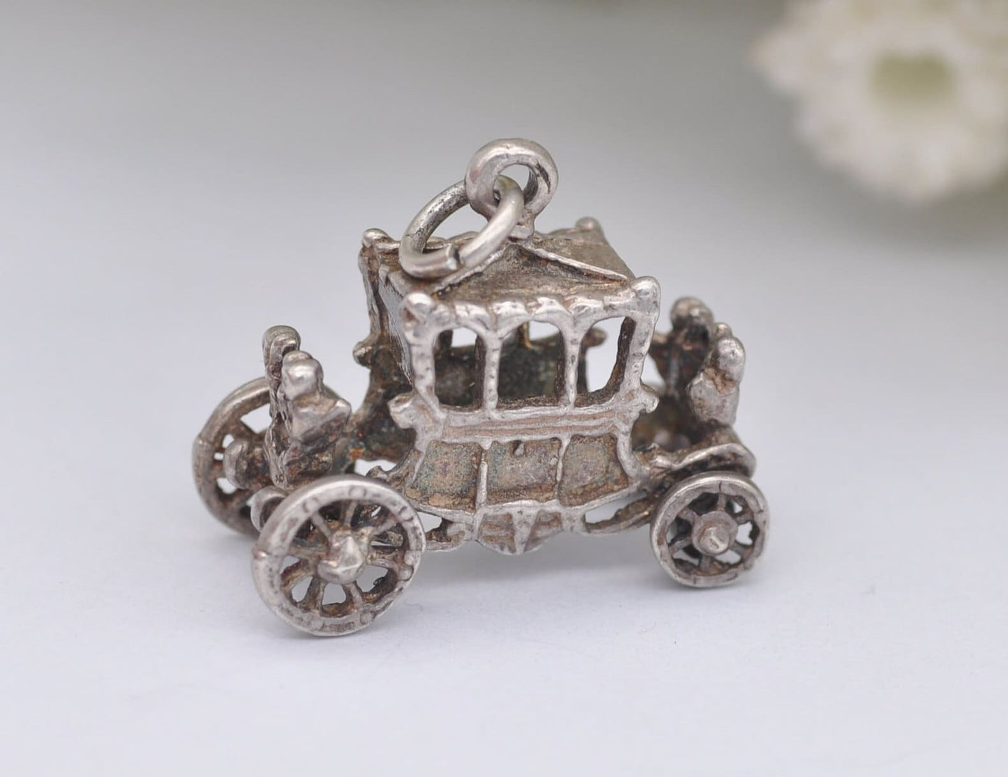 Vintage Sterling Silver The Gold State Coach Charm / Pendant - Royal / Carriage / Car / Hinge / Queen / King / Coronation / Charm Bracelet