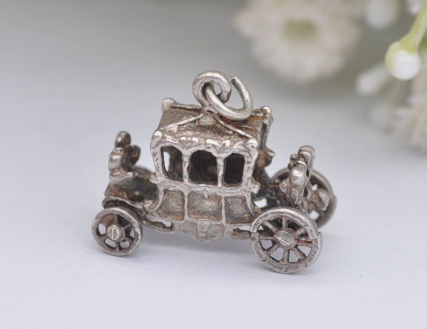 Vintage Sterling Silver The Gold State Coach Charm / Pendant - Royal / Carriage / Car / Hinge / Queen / King / Coronation / Charm Bracelet