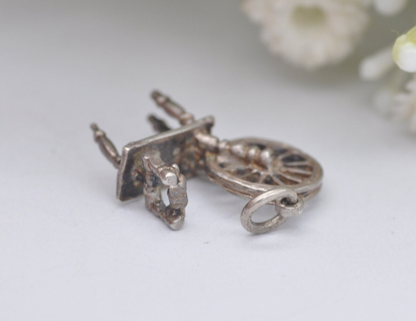 Vintage Silver Spinning Wheel Charm / Pendant - Disney / Sleeping Beauty / Charm Bracelet / Aurora / Detailed