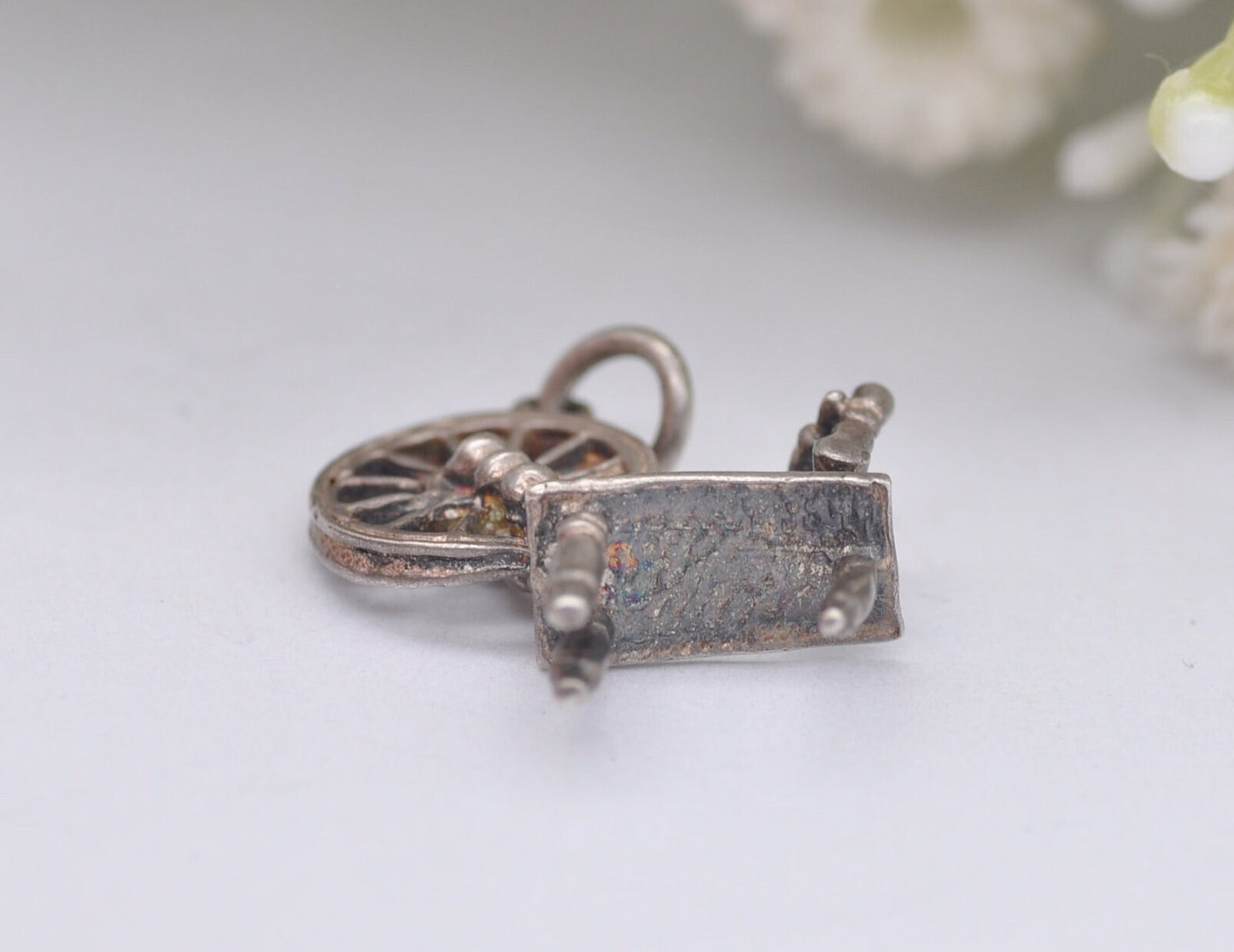 Vintage Silver Spinning Wheel Charm / Pendant - Disney / Sleeping Beauty / Charm Bracelet / Aurora / Detailed