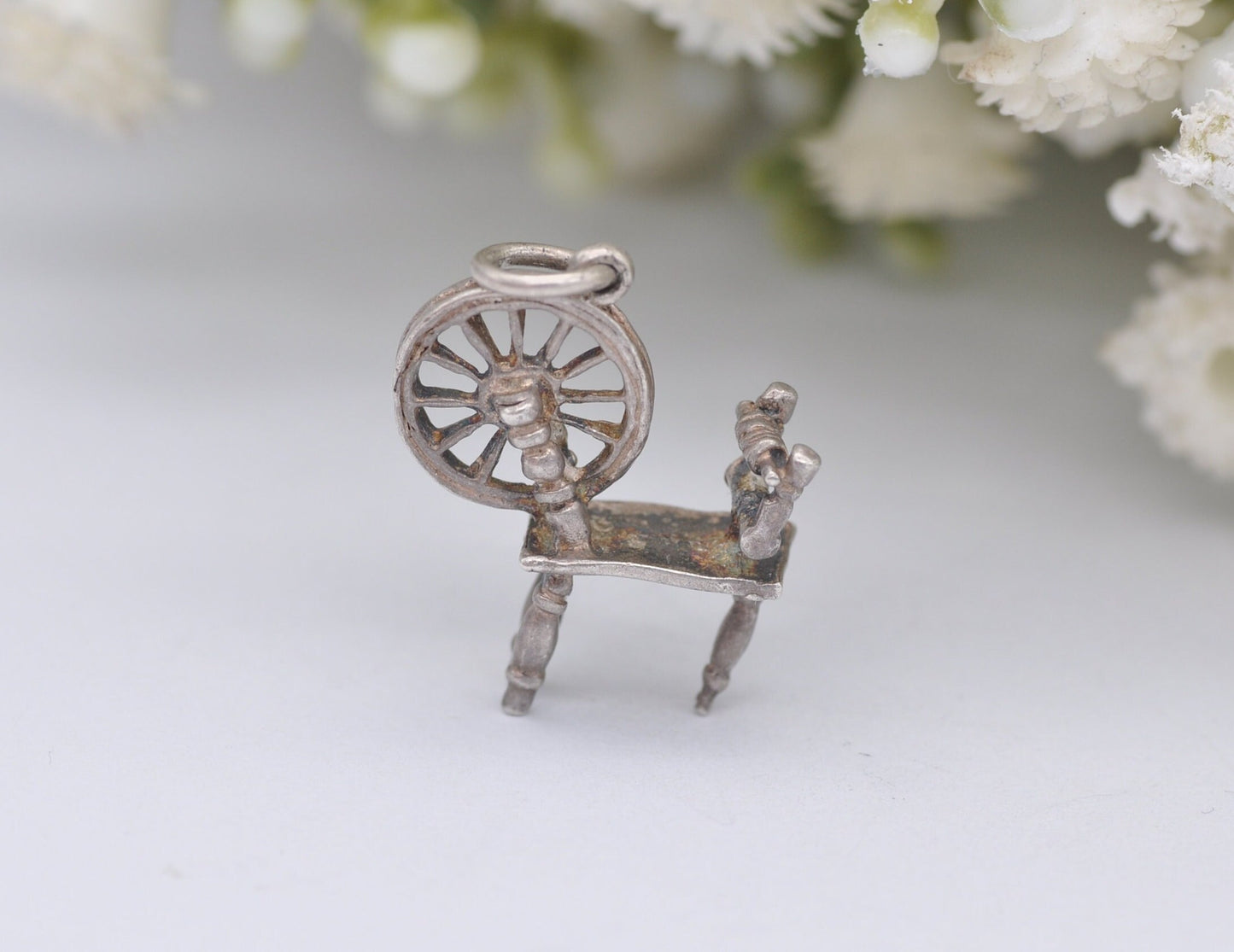 Vintage Silver Spinning Wheel Charm / Pendant - Disney / Sleeping Beauty / Charm Bracelet / Aurora / Detailed