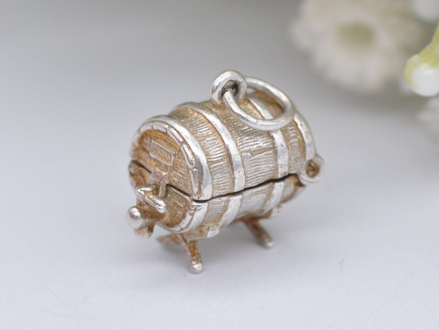 Vintage Silver CHIM Opening Whiskey Barrel Charm / Pendant - XXX / Wooden Barrel / Spirit / Alcohol / Sterling Silver / Charm Bracelet