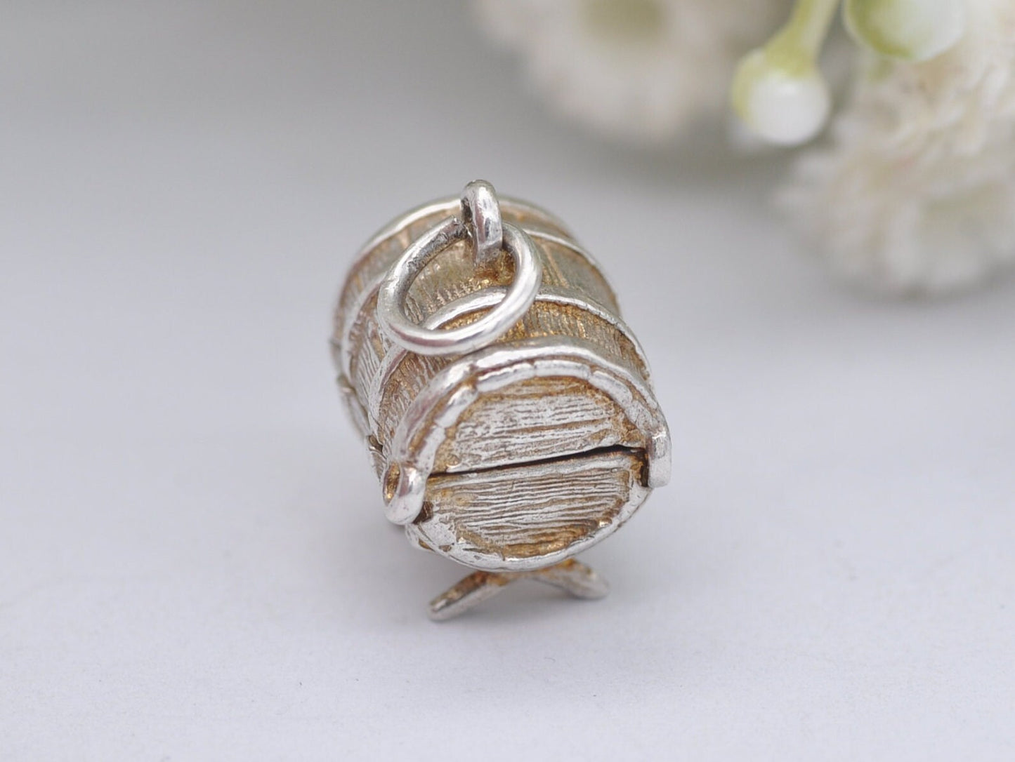 Vintage Silver CHIM Opening Whiskey Barrel Charm / Pendant - XXX / Wooden Barrel / Spirit / Alcohol / Sterling Silver / Charm Bracelet