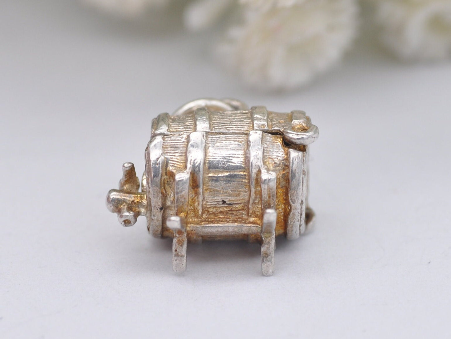 Vintage Silver CHIM Opening Whiskey Barrel Charm / Pendant - XXX / Wooden Barrel / Spirit / Alcohol / Sterling Silver / Charm Bracelet