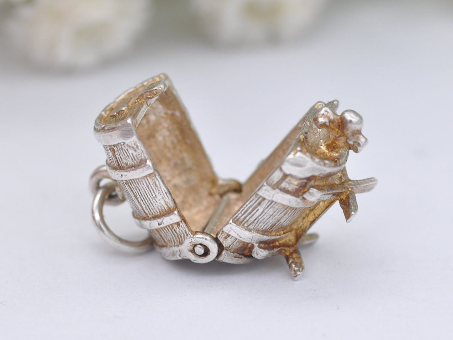 Vintage Silver CHIM Opening Whiskey Barrel Charm / Pendant - XXX / Wooden Barrel / Spirit / Alcohol / Sterling Silver / Charm Bracelet