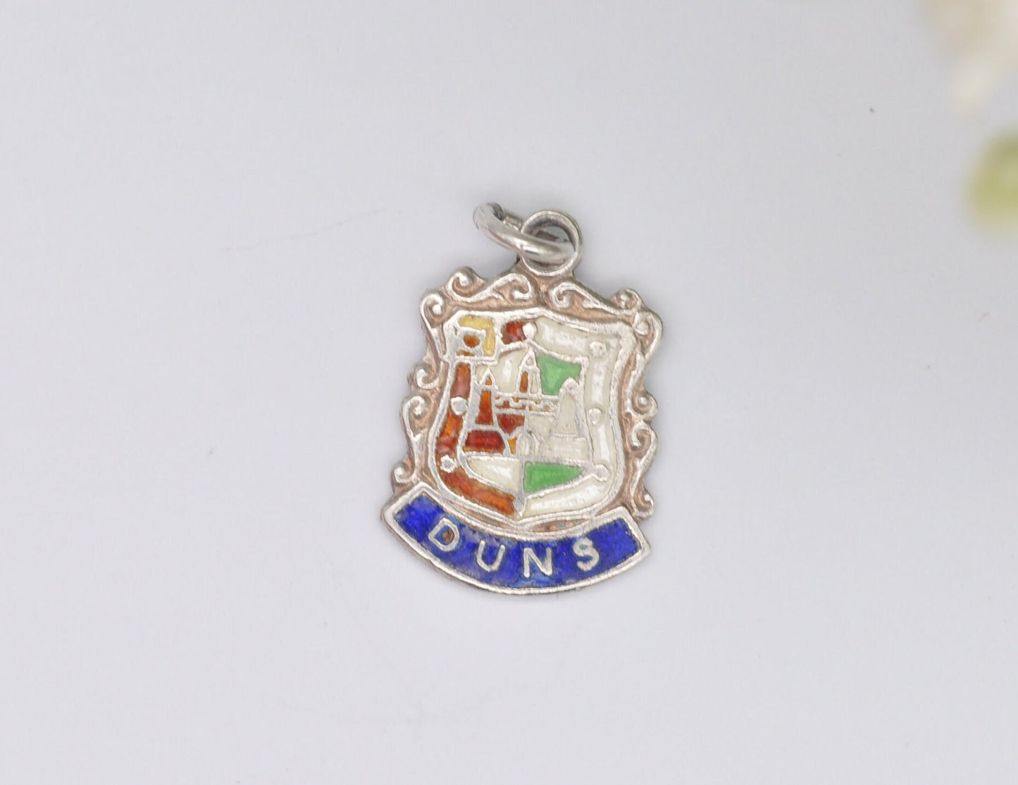 Vintage Sterling Silver Duns Enamel Souvenir Shield Charm / Pendant - Scotland / Scottish / Tourist / 925 / Charm Bracelet / Scrap Book