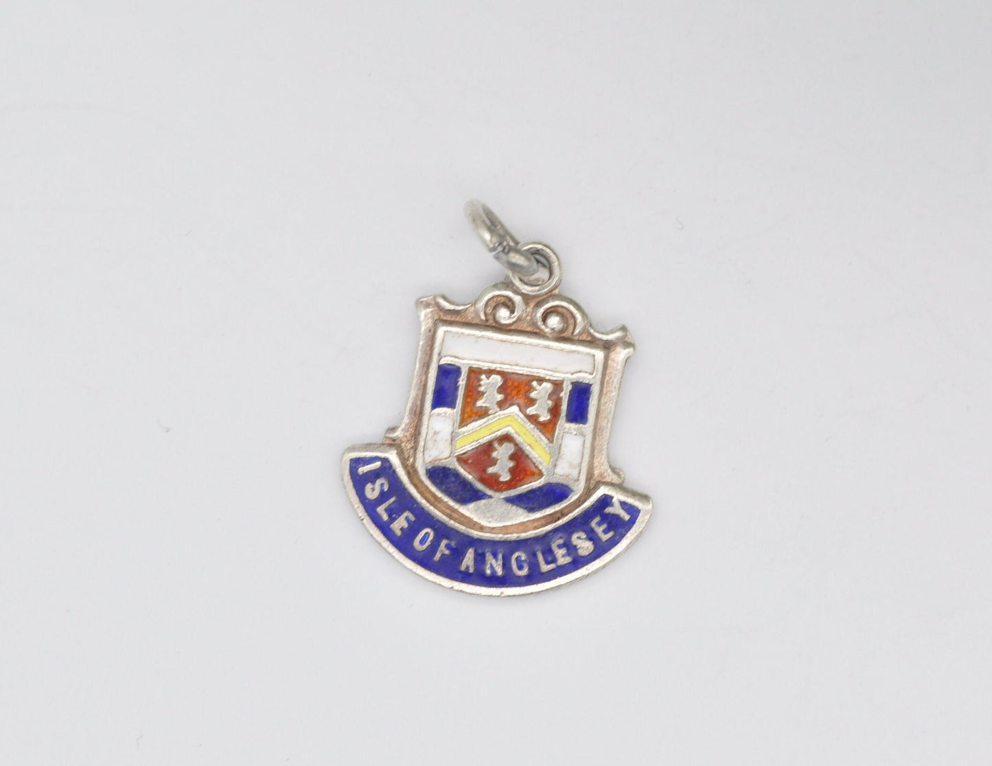 Vintage Sterling Silver Isle of Anglesey Enamel Souvenir Shield Charm / Pendant - Wales / Tourist / 925 / Charm Bracelet / Scrap Book