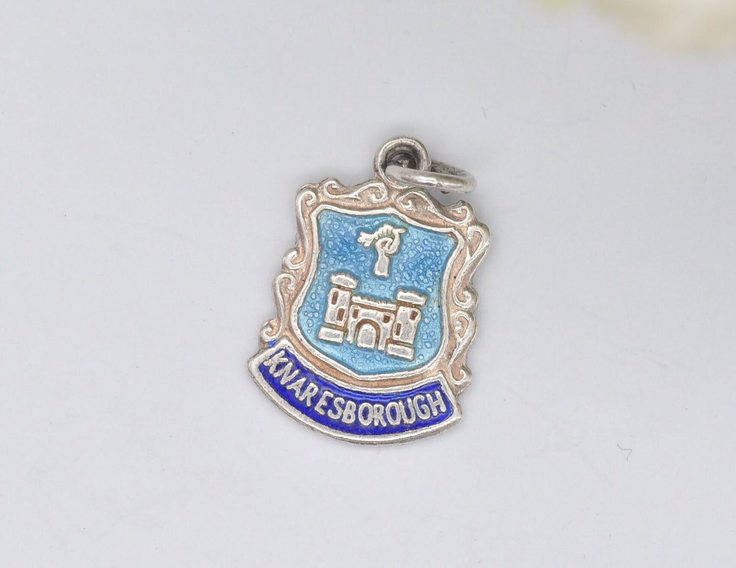Vintage Sterling Silver Knaresborough Enamel Souvenir Shield Charm / Pendant - England / Tourist / Yorkshire / Charm Bracelet / Scrap Book