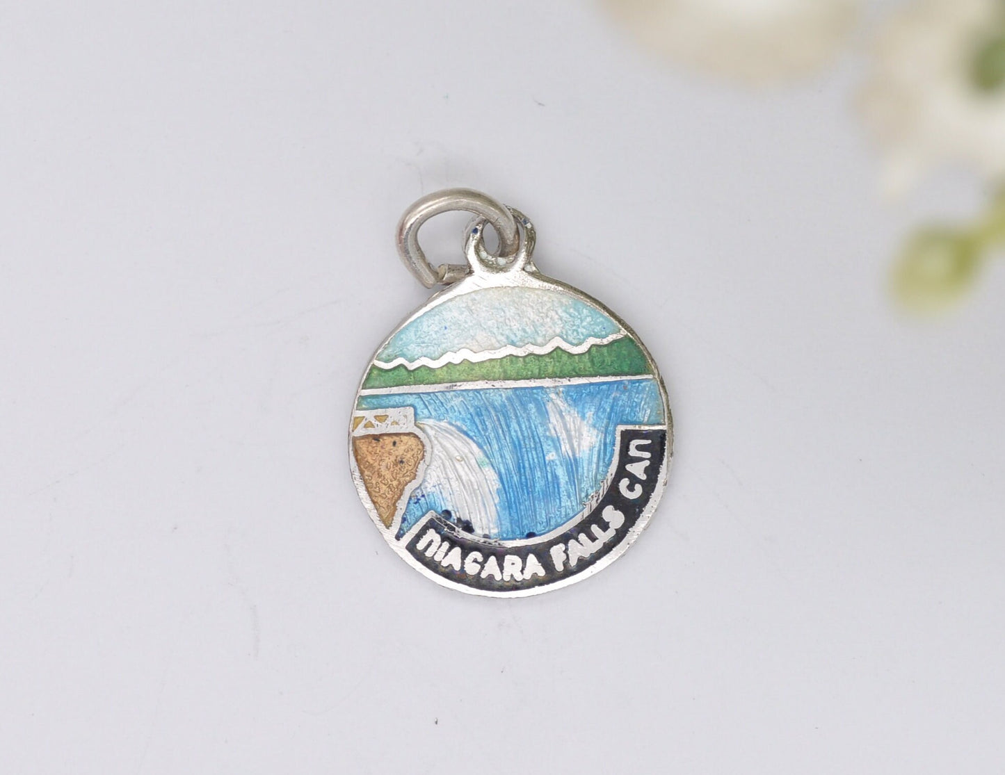 Vintage Sterling Silver and Enamel Niagara Falls Souvenir Shield Charm / Pendant - America / Tourist / Travel / Charm Bracelet / 925