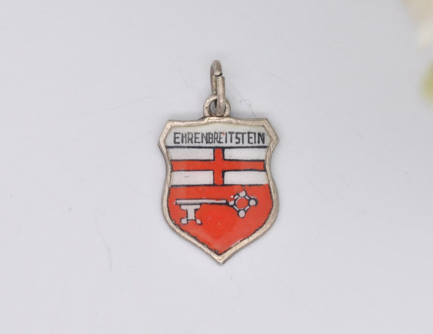 Vintage Silver Ehrenbreitstein Fortress Enamel Souvenir Shield Charm / Pendant - Germany / Koblenz / Tourist / 835 / Charm Bracelet